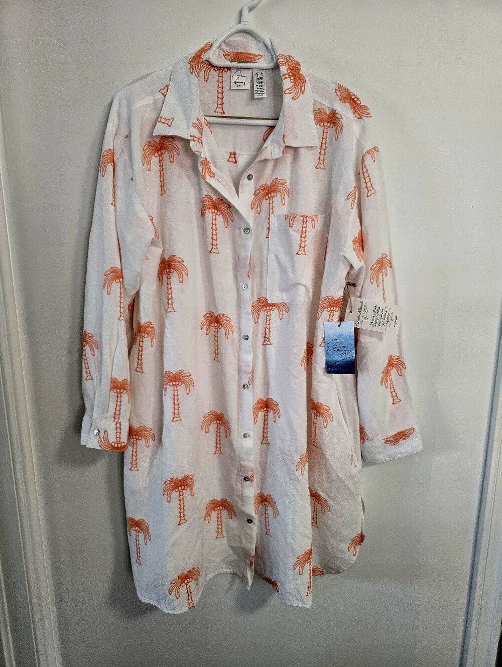GOA Beachwear By GAPNA White Button-Front Shirt with Orange Palm SIZE M